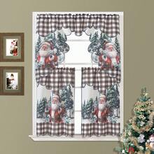1 SET(3pcs/Set) Polyester Bamboo Fiber Decorative Small Curtains, Christmas Bird, Candle, Flower, Snowman Print, Ideal For Home Decor, Kitchen, Living Room, Bedroom, Bathroom, Villa, Wedding Party