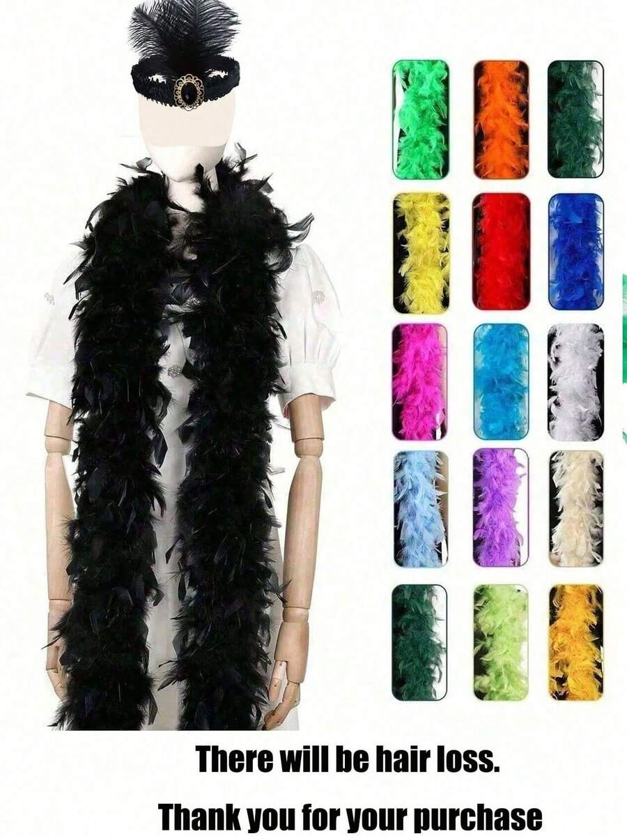 6.6ft Colorful Artificial Feather Scarf, Suitable For Women, Can Be Used For Dancing, Wedding, Party, Halloween, Stage Decoration, Festival Party Headdress Accessories, Clothing Accessories, Scarf Decoration, Suitable For Birthday Party, Halloween, Christmas, Racing, Afternoon Tea, New Year's Eve, Concert And Home Decor, Dance Wedding, Stage Performance, Carnival Costume And Accessories, Party Supplies, An Ideal Gift Choice. - Multicolor - View 1