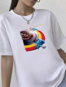 180g pure Cotton Rock Classic Band T Shirt Its Over ELO Electric Light Orchestra Out of the Blue Breathable Comfortable Stretched female fashion Women Top Graphic Tees Slightly Casual designer clothes Top For Everyday Wear streetwear Stylish Soft graphic Summer - Blanco - Ver 1
