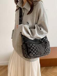 New Casual Chic Soft Jeans Multi-Layer Crossbody Bag With Multiple Pockets, Versatile Commuter Large Capacity Women's Shoulder Bag, Suitable For Work Commuting, Shopping And Traveling. - 黑色 - 查看 6