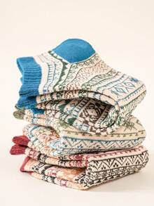 5 Pairs Women's Bohemian Retro British Style Warm Short Socks, - Multicolor - View 7