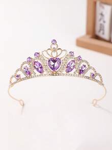 1pc Princess Crown Party Headpiece, Luxury Crystal Alloy Tiara - Purple - View 6