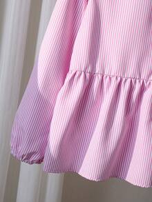 Mädchen modische elegante Schleife gestreiftes Langarm Lässig Top, geeignet für Frühling, Herbst und Sommer - Pink - Übersicht 6