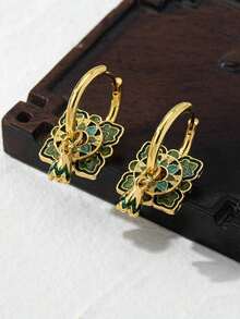 1 par de pendientes de aro de aleación de cobre con esmalte colorido en forma de trébol y geométrica, de moda y versátiles, pendientes de mujer para el Día de la Madre y regalo de Navidad, a - Corazón rosa claro - Ver 8