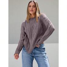 2025  Women's Oversized Cable Knit Crewneck Sweaters - 淡紫褐色 - 查看 2