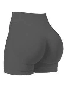 女士高腰无缝瑜伽短裤 - 弹力提臀，适合跑步、健身和户外活动 | 时尚外观 | 夏季弹力面料 - 深灰色 - 查看 15