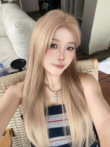 alicegarden 额头蕾丝 4 * 1，额头蕾丝直发假发，金色 30 英寸长直发假发，日常自然半编织，自然日常使用逼真假发