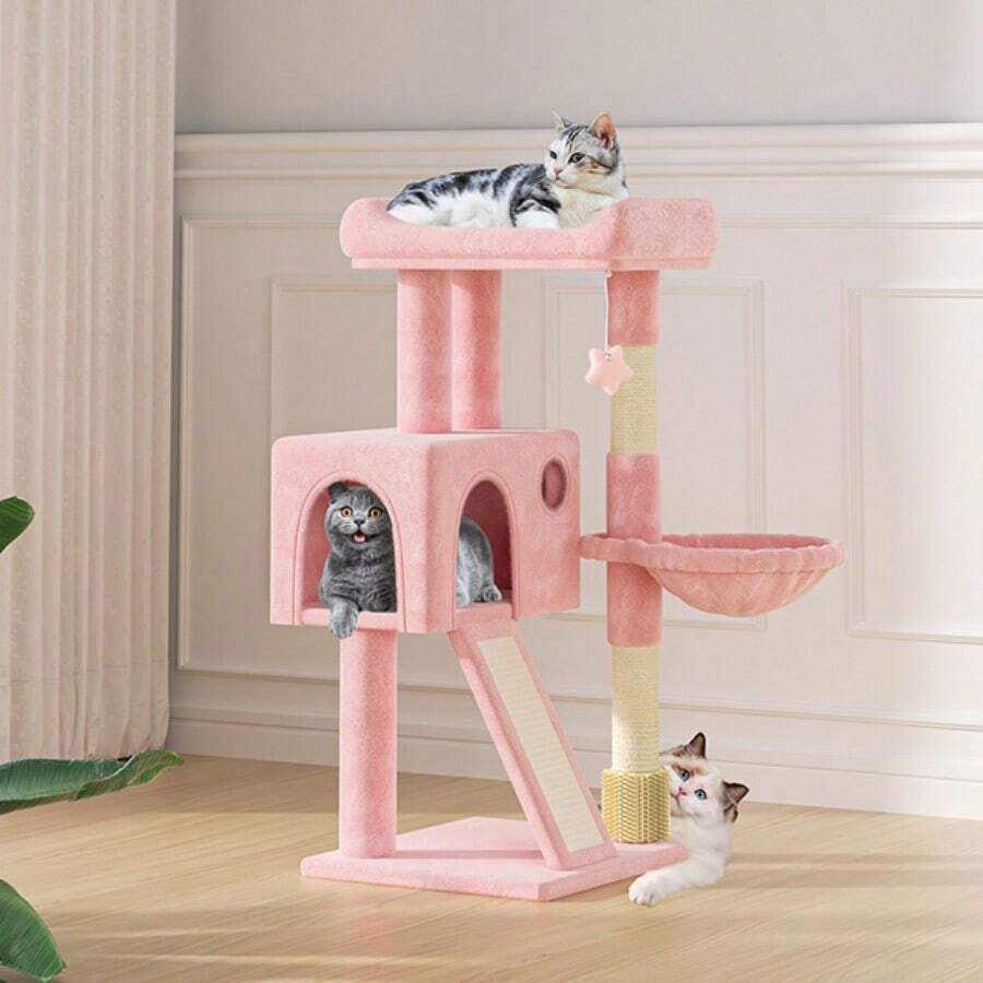 Cat Tree, 36 Inch Cat Tree Tower With Cat Condo, Small Cat Tower With Scratching Post & Sisal-Covered Scratching Board, Cat Climbing Tower With Hammock, Cat Tree For Indoor Cats - Màu Hồng baby - Xem 1