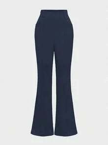 Elegant Daily Business Commute Basic Set: Waist-Cinched Regular Shoulder Long Sleeve Blazer + High-Waisted Flared Leg Pants, Suit Set Spring - Navy Blue - View 9