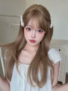 alicegarden 1 Synthetic Heat-Resistant Bangs Wig, Chestnut Brown Long Straight Wig, 26 Feet Long, Made Of Fiber, Suitable For Daily Gatherings, Halloween Natural Simulation Wig - Brown - View 12