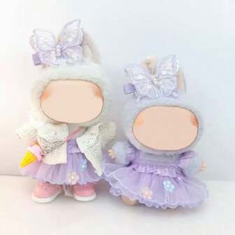 Exclusive Dress: Bestselling 1st/2nd/3rd Generation Pendant 17cm Plush Doll Outfit - Purple Butterfly Flower Fairy Skirt For Labubu