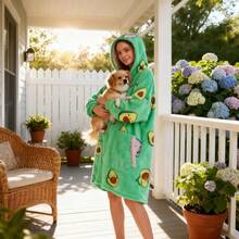 Wearable Blanket Hoodie For Adult,Soft Comfort With Pockets, Cartoon Cute Style, Machine Washable,Suitable For Autumn And Winter Warm, Christmas Gift, New Year Gift Ect - 酪梨 - 查看 11