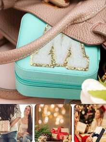 1 pieza Caja de almacenamiento de joyas de viaje portátil, Estuche de joyas de PU, Organizador de joyas de gran capacidad, Bandeja de exhibición de joyas, Soporte para anillos, Soporte para perfumes, Material PU resistente al agua y a la oxidación para proteger eficazmente sus joyas, Adecuado como regalo para madres, mujeres, maestros, amigos y familiares