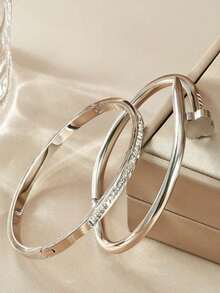 2 Stücke/Set Boho Stil Edelstahl vergoldet Glücksklee, Herz & Stern Armreif Set, 18K Beschichtung mit Strass - perfekt für Einkaufen, Kostümpartys und romantische Dates, Geschenk