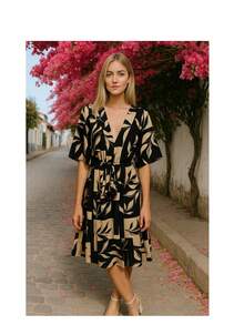 Vestido de Verão Casual  estampado - Preto - Visão 1