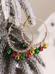 1pc Christmas Colorful Bell Hoop Earrings, Festive Vibe, Fashionable & Luxurious Design, Suitable For Women's Daily, Party, Date, Street Style, Holiday Wear