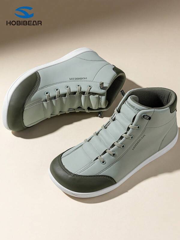 HOBIBEAR Women's Fashion Ankle Boots, Minimalist Leather Upper High-Top Sneakers, Slip-On Elastic Laces Comfortable Soft Sole Lightweight Shoes