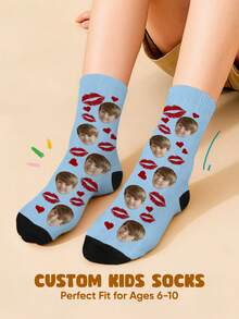1 Pair Customizable Children's Socks - Personalized With Your Photo, Colorful And Fun Kids Socks, Suitable For Boys And Girls, Fits Children Aged 6-10, Soft And Comfortable Material With Elastic Cuffs, Perfect For Everyday Wear - Multicolor - View 1