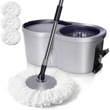 Spin Mop And Bucket Set EasyWring Microfiber Spin Mop With 3 Mop Pads Pedal Spinning Mops And Bucket With Wringer Set For Floor Cleaning Home Office Suitable - Xanh đậm - Xem 1