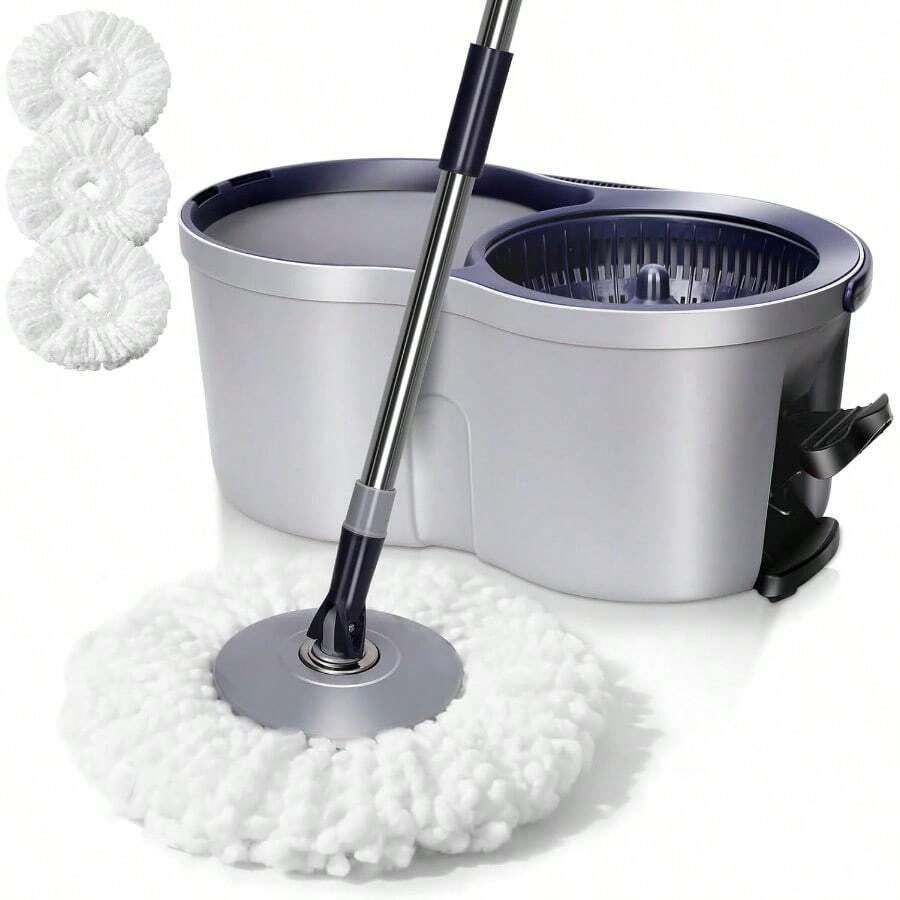 Spin Mop And Bucket Set EasyWring Microfiber Spin Mop With 3 Mop Pads Pedal Spinning Mops And Bucket With Wringer Set For Floor Cleaning Home Office Suitable - DarkBlue - View 1