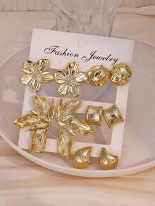 2/10pcs Symmetric Floral Petal Stud Earrings Set, Gold Plated, Suitable For Daily Wear And Gift For Family/Friends