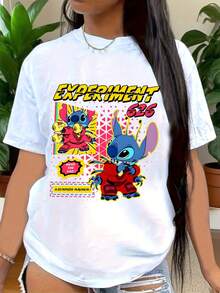 Experiment 626 Stitch Cartoon T-Shirt For Women - Neon Colorful Design With  Stitch Character, Casual Summer Top For Fans Of Animated Movies And Pop Culture, Perfect Gift For Birthday Or Holiday, 220g - 白色 - 查看 1