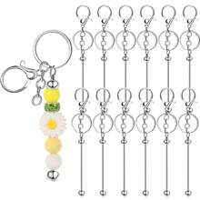 4/12 Stück Schlüsselanhänger Perlenstreifen zum Herstellen von Schlüsselanhänger Blanko Perlen Metall Schlüsselanhänger, geeignet für Schlüsselanhänger Handwerk DIY Geschenk Silbrig