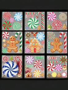 57PCS-57PCS-Adezive pentru fereastră de Crăciun, model nou, cu model de turtă dulce, pentru fereastră, pentru sticlă, față-verso, 3D, Crăciun, bomboane de Crăciun, adezive pentru fereastră, turtă dulce, autocolante cu mentă, pentru decorațiuni de petrecere Candyland, marturii, fereastră, sărbători, decorațiuni de Crăciun, decorațiuni de Crăciun, Crăciun