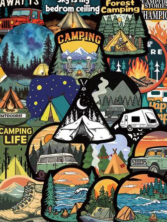 50 peças de adesivos de acampamento manual laptop celular capa bagagem guitarra adesivos decorativos