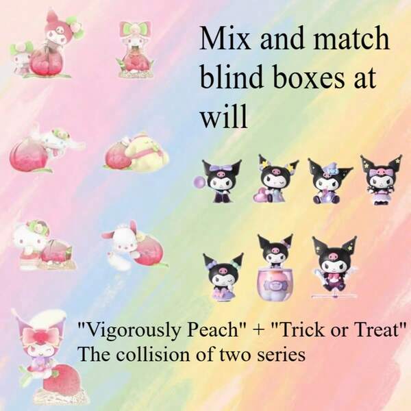 Sanrio 2pcs/Set Blind Box, Energetic Peach + Trick Or Treat Random Combination, Purchase 1 Get 2 Blind Boxes!! Mixing Blind Boxes Is Fun And Versatile, Suitable For Desktop Decor, Collection Toys, Birthday Gifts, Party Decorations, Party Favors