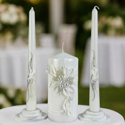 Unity Candle Set Wedding Ceremony Reception 6 Pillar Two 10 Taper Candles Long Burning Unity Candles For Marriage Ritual Handmade In USA Royal White