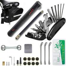 16 en 1 Herramientas para Bicicleta Kit Herramientas Bicicleta Kit de Reparación para Bicicleta Kit de Herramientas para Bicicleta Conjunto de Reparación de Bicicletas Accesorios Ciclismo Herramienta de Bicicleta Kit Reparación Neumáticos Bomba Palanca Herramientasúltiples Manómetro Parche Presión Conjunto Bicicletas Bolsa Funciones Llave Hexagonal Reparación Bolsaúltiples Neumáticos Set para Montaña o BMX Multifuncional con Y Ruta Parches Almacenamiento Bicicleta - Rojo negro - Ver 9