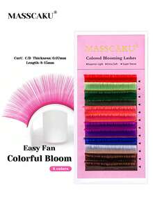 MASSCAKU 12 Rows Colored Lash Extensions White Pink Red Brown Yellow Green Blue Purple Mix Color 0.07mm C/D Curl Colorful Blooming Lashes Extension Colored Y Shaped Eyelash Individual Single Classic Eyelash Extensions - Multicolor - View 12