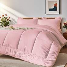 5/7pcs Simple And Stylish Embossed Bed Comforter Set, 100% Microfiber Soft Breathable Summer Bedding Set, Comfortable And Durable, Include 1 Comforter+1 Flat Sheet+1 Fitted Sheet+1/2 Pillowcases+1/2 Pillowshams,All-Season, Bed In A Bag, Room Decor, Best Gift - Hồng-BZ01 - Xem 6