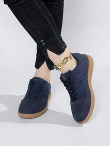 Women's Breathable Casual Flat Sneakers - Navy Blue - View 6