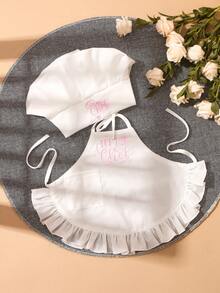 Baby Pink Embroidered Chef Photography Costume, White Chef Hat & Apron Set, Infant/Toddler Unisex Photo Shoot Outfit - White - View 6