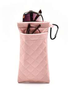 双层眼镜袋，大号挤压式顶部超细纤维软眼镜盒，带挂钩，男女通用