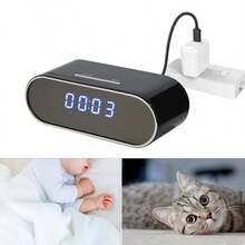 1080P HD Digital Desktop Clock Indoor Security Camera With 2.4G WiFi Remote Live Viewing, Digital Display, Night Vision, Surveillance Camera, Loop Recording, Suitable For Home, Office, And Store Monitoring, Comes With 32GB SD Card - Black - View 7