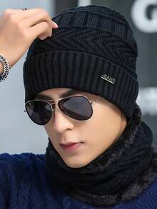 2024新款冬季男士针织帽，加厚保暖韩版保暖内衬毛线帽，个性时尚百搭头套，防寒秋季服装
