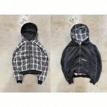 Autumn And Winter Hooded Sports Sweater Set Fake Two Pieces Front And Back Wear Y2K Plaid Shirt Zipper - 1 - Xem 5