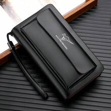 A Black And Brown PU Material Waterproof And Wear-Resistant Double Zipper Closure Business Men's Wallet Clutch Bag Multi-Functional Large Capacity Hand-Held Bag New Style For Spring And Summer Money-Making Wallet Black Purse Card Holder New Year Gift