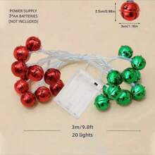 1 pieza Guirnalda de campana navideña con luces - Rojo y Verde, LED cálido, a pilas, adecuado para decoración del hogar, guardería, dormitorio, chimenea, escalera, fiesta, boda, cortina, árbol de Navidad - Perfecto para fiestas, cumpleaños de niños, Acción de Gracias, Año Nuevo y celebraciones de invierno (Baterías no incluidas), Luces de Navidad para interiores