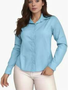 Women's Long Sleeve Button Down Shirt - Women's Fashion - 淺藍色 - 查看 3