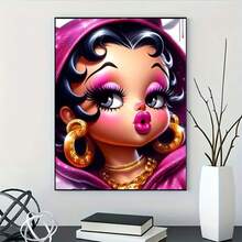 漂亮女人钻石艺术画套装工艺品贴纸配件幻想可爱卡通女孩舒适迷人刺绣马赛克十字绣水钻 5D DIY 图片套装家居房间墙壁装饰圣诞节节日手工玩具礼物 - 黑色 - 查看 3