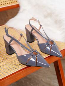 Women's Pointed Toe New French Buckle Backless Low Vamp High Heel Closed Toe Sandals