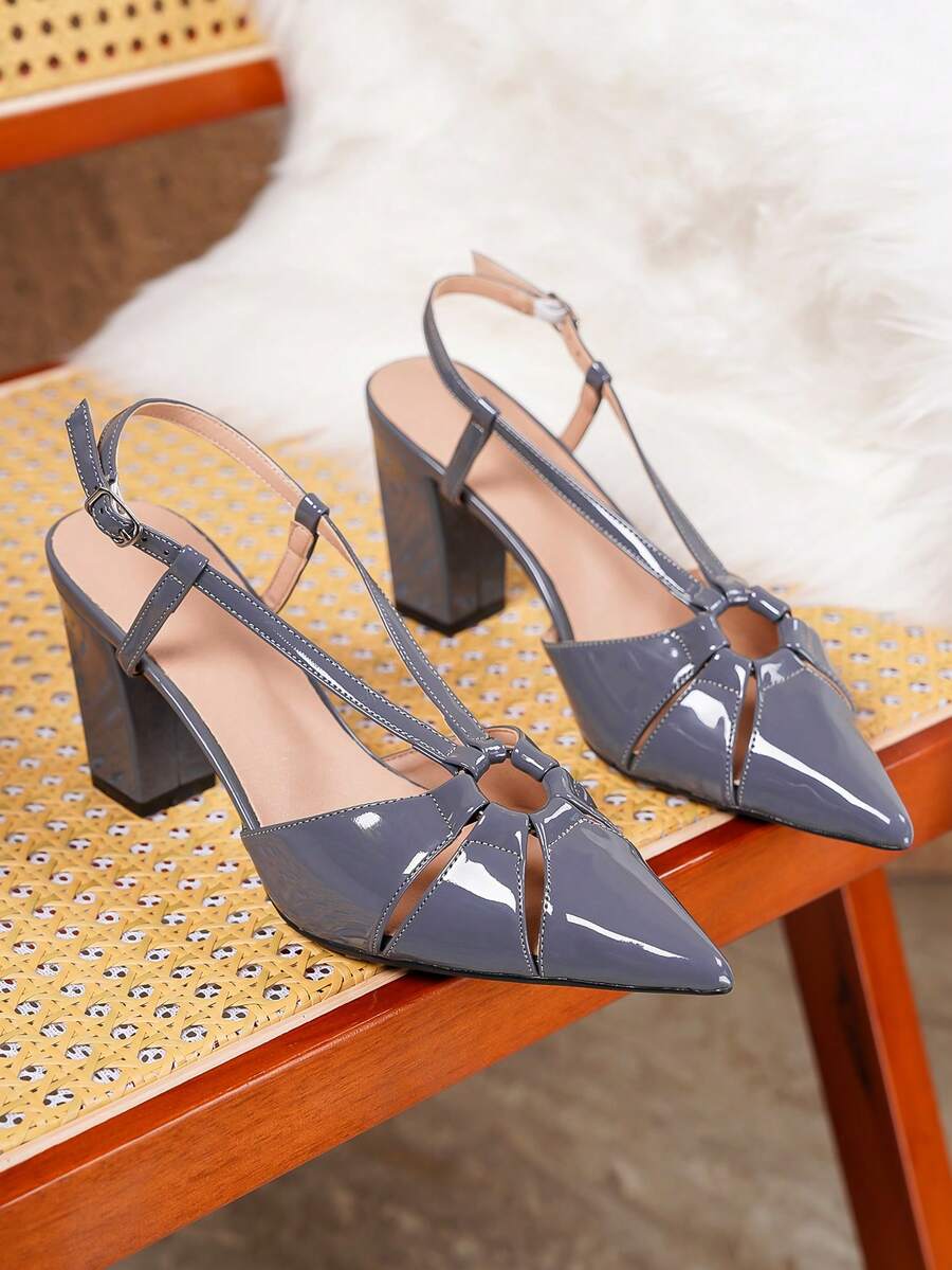 Women's Pointed Toe New French Buckle Backless Low Vamp High Heel Closed Toe Sandals