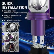 S&D H4 LED 投影镜头 30000LM 80W 车头灯泡 Canbus Turbo 汽车灯泡高低光 12V 6000K 汽车配件 - H4 - 查看 4