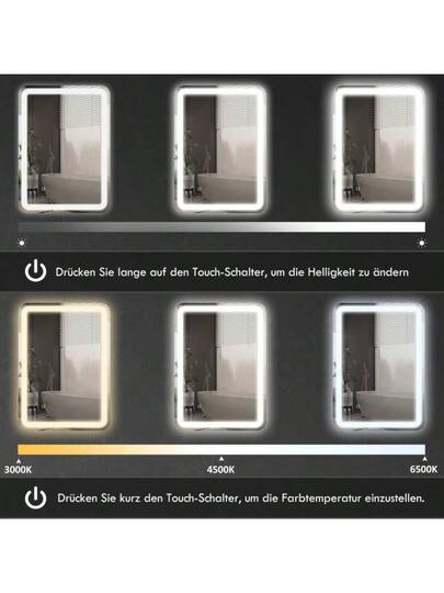 Kleankin LED Bathroom Mirror, 50 70 Cm, Verlichting Touch Switch, IP44, Automatic Defogging, Memory Function, Zilver Tempered Glass view 5