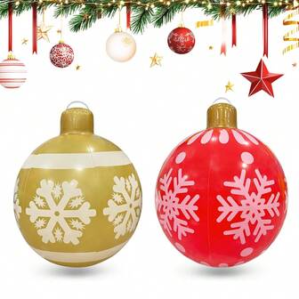 2 Pcs Snowflake Patterned Christmas Balls Made Of PVC Inflatable Christmas Balls Are Suitable For Indoor And Outdoor Courtyard Hanging Decoration, Christmas Holidays, New Year Party Decoration, Christmas Gifts Christmas Decorations Winter Room Decor Christmas Decorations Home Christmas Gifts Christmas Decor