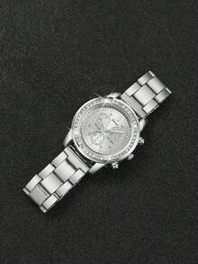 3 件套女士时尚水钻装饰石英腕表，钢带，数字表盘 - 彩色 - 查看 9